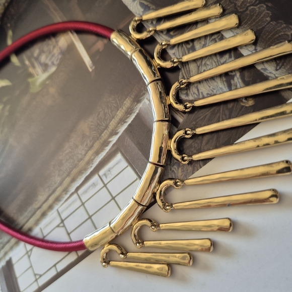 Brooks BROTHERS Gold and Red CORD  Necklace with Dangling Charms - Picture 2 of 9